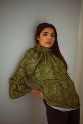 Animal printed blouse with turttle neck