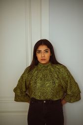 Animal printed blouse with turttle neck