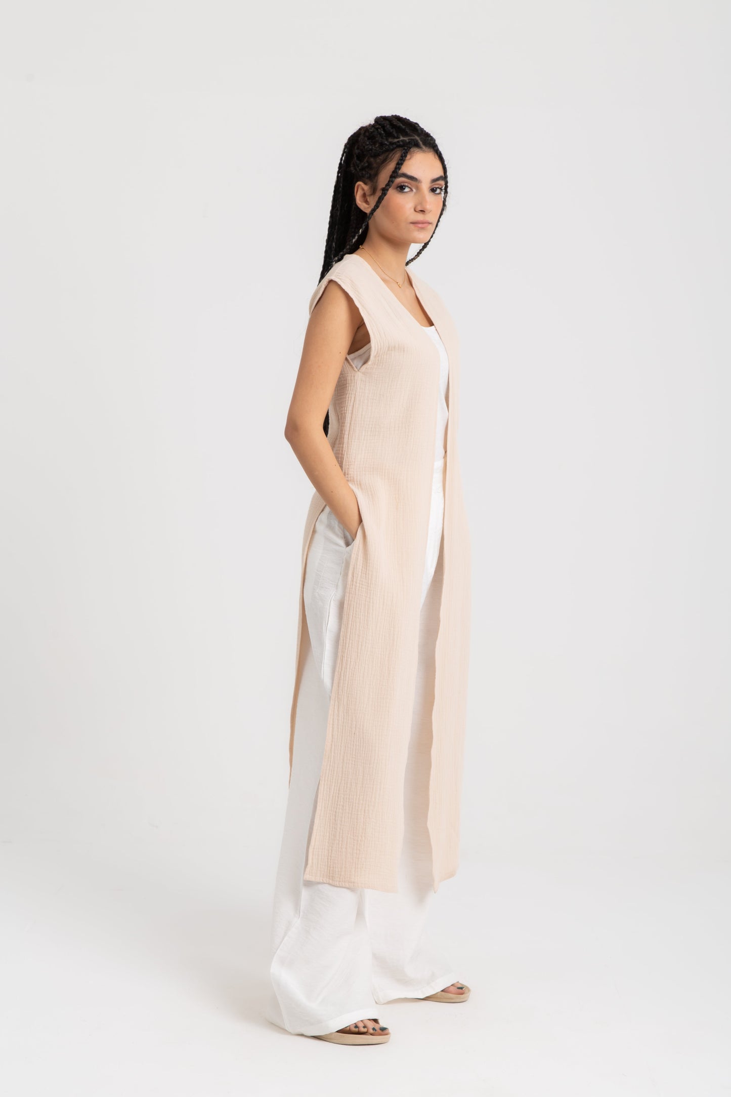 Long cardigan with side slits
