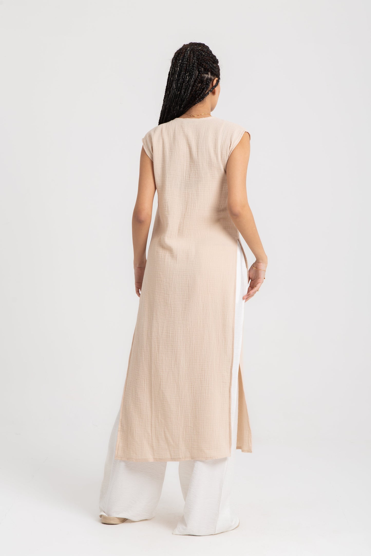 Long cardigan with side slits