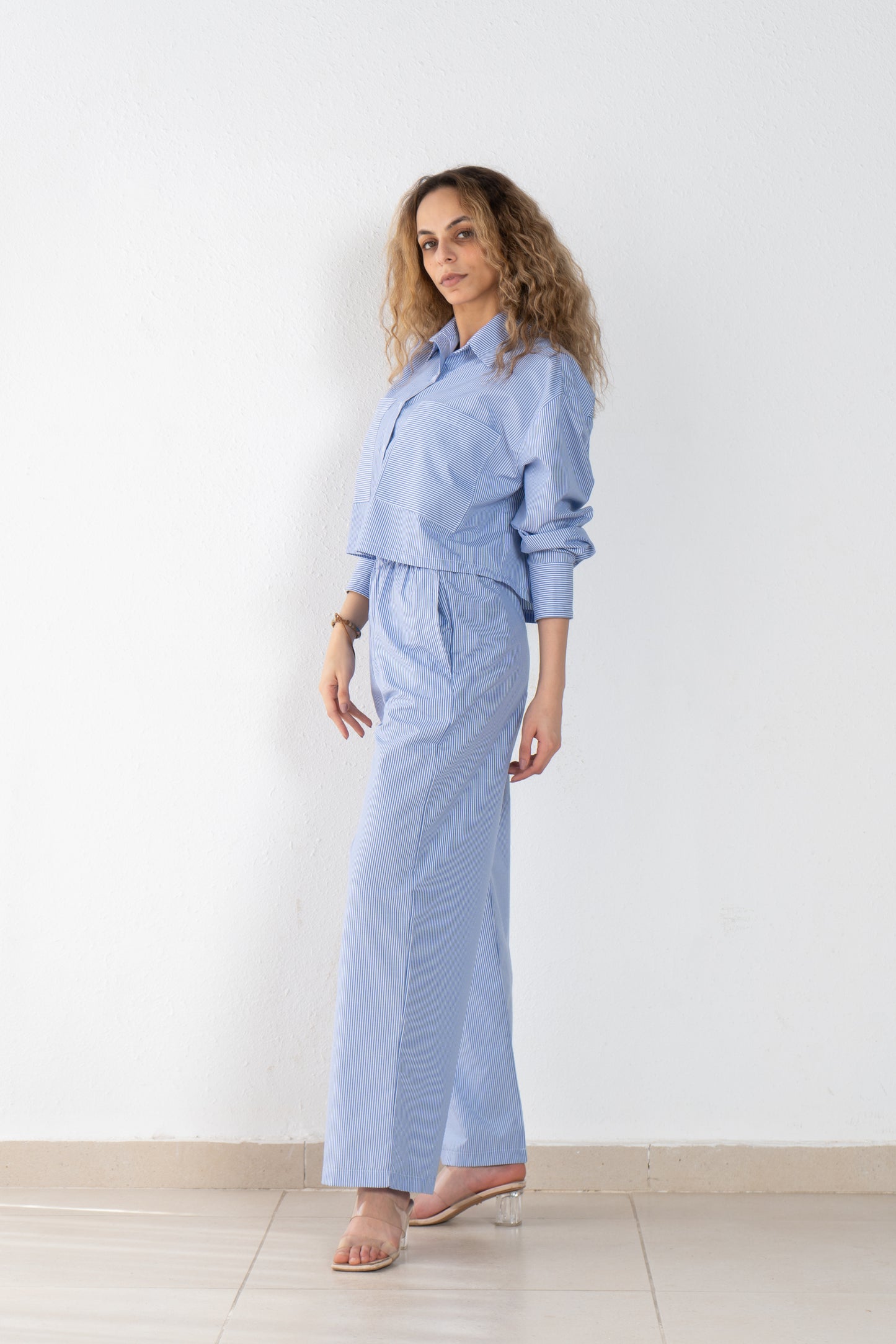 Stripped cropped poplin shirt