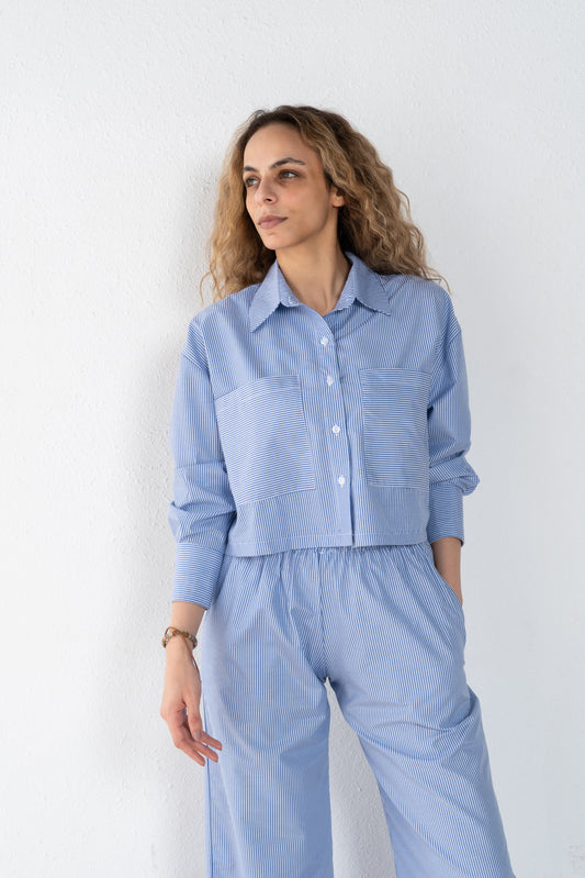 Stripped cropped poplin shirt