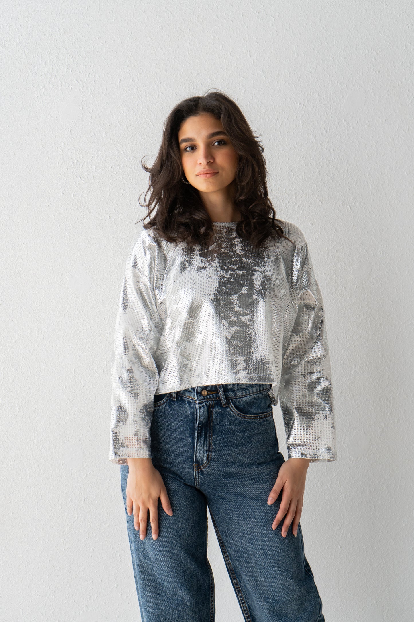 Boxy shinny metallic top