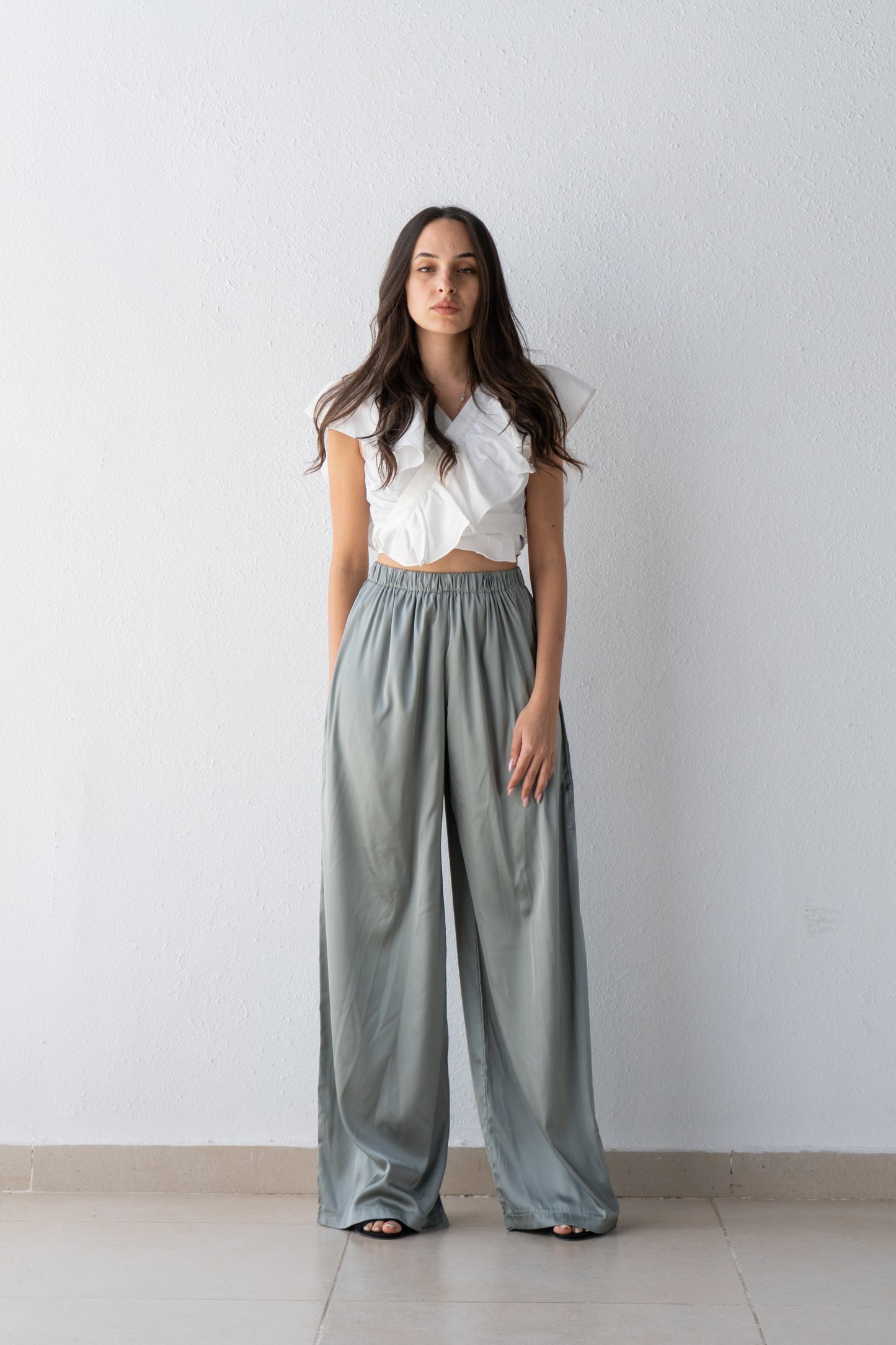 Wide leg satin pants