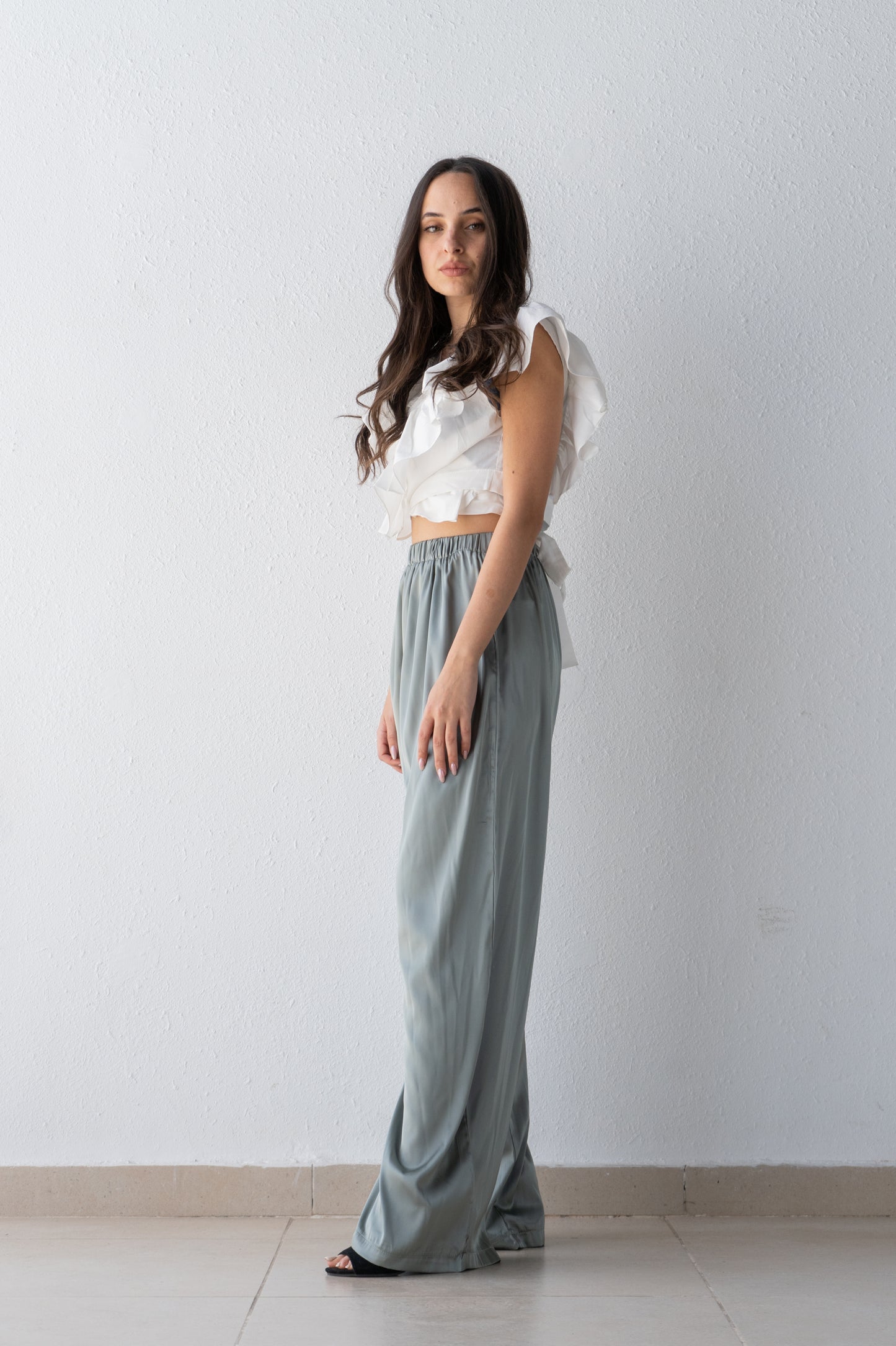 Wide leg satin pants