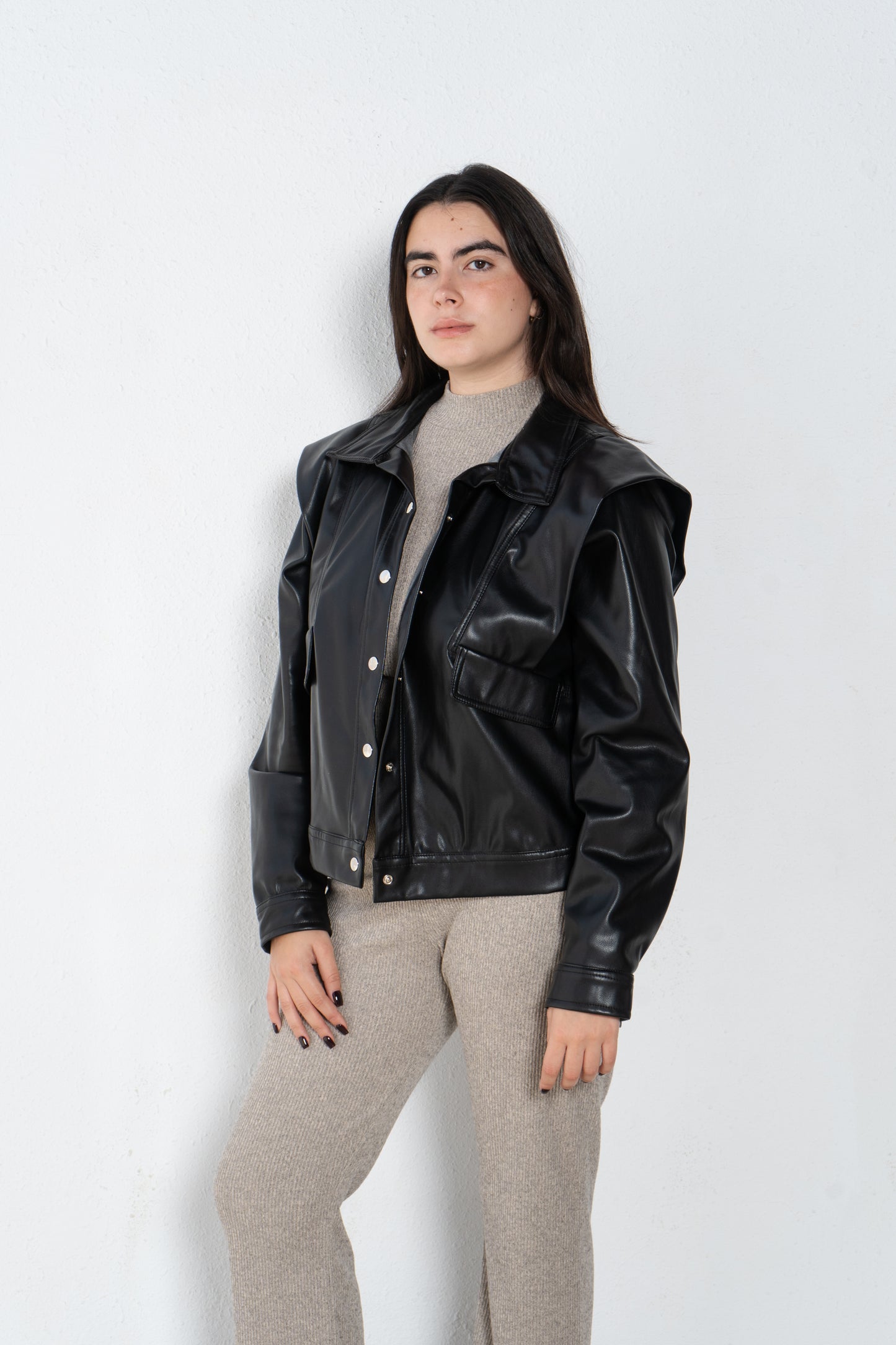 leather jacket with shoulder tap