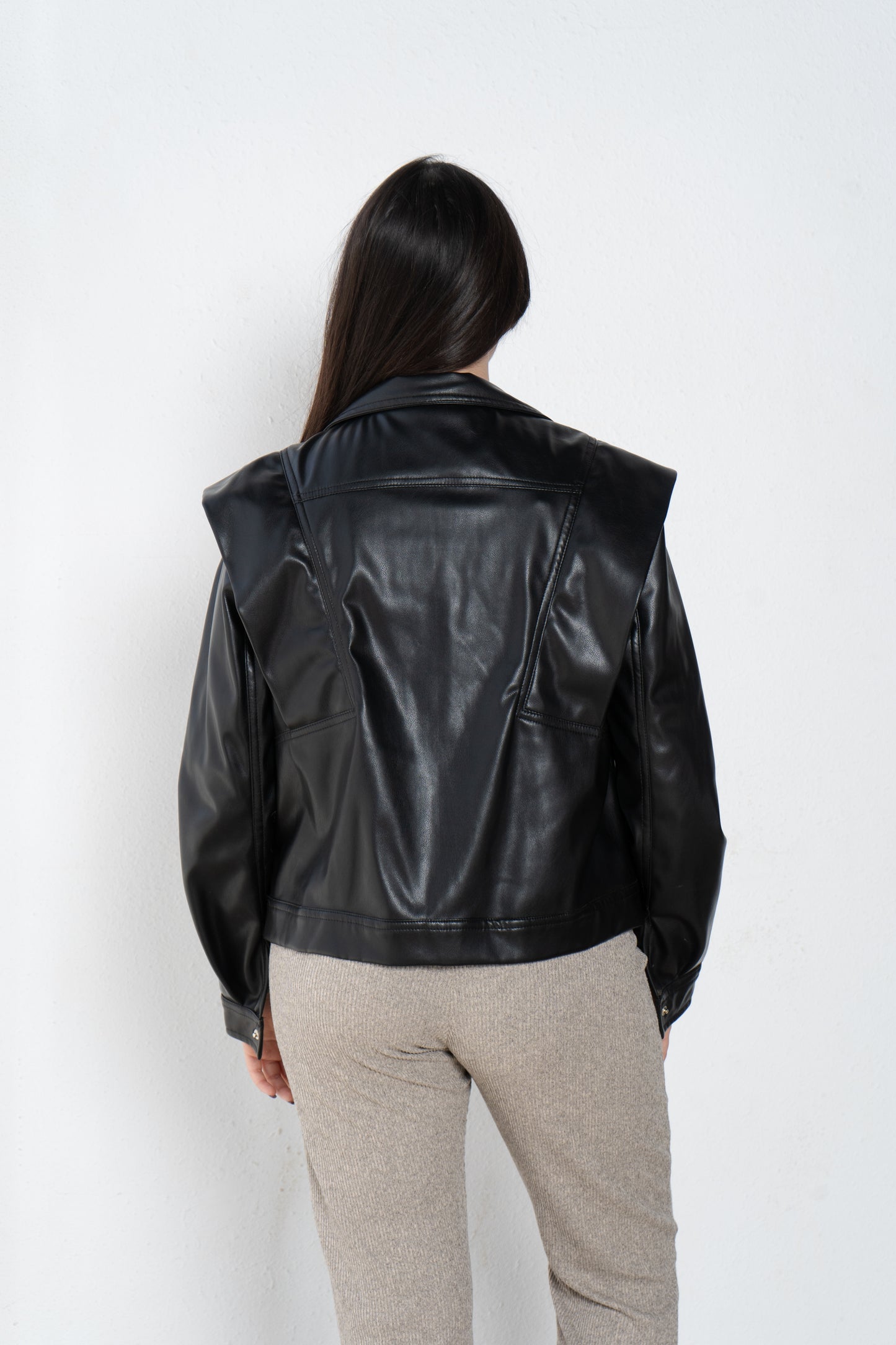 leather jacket with shoulder tap