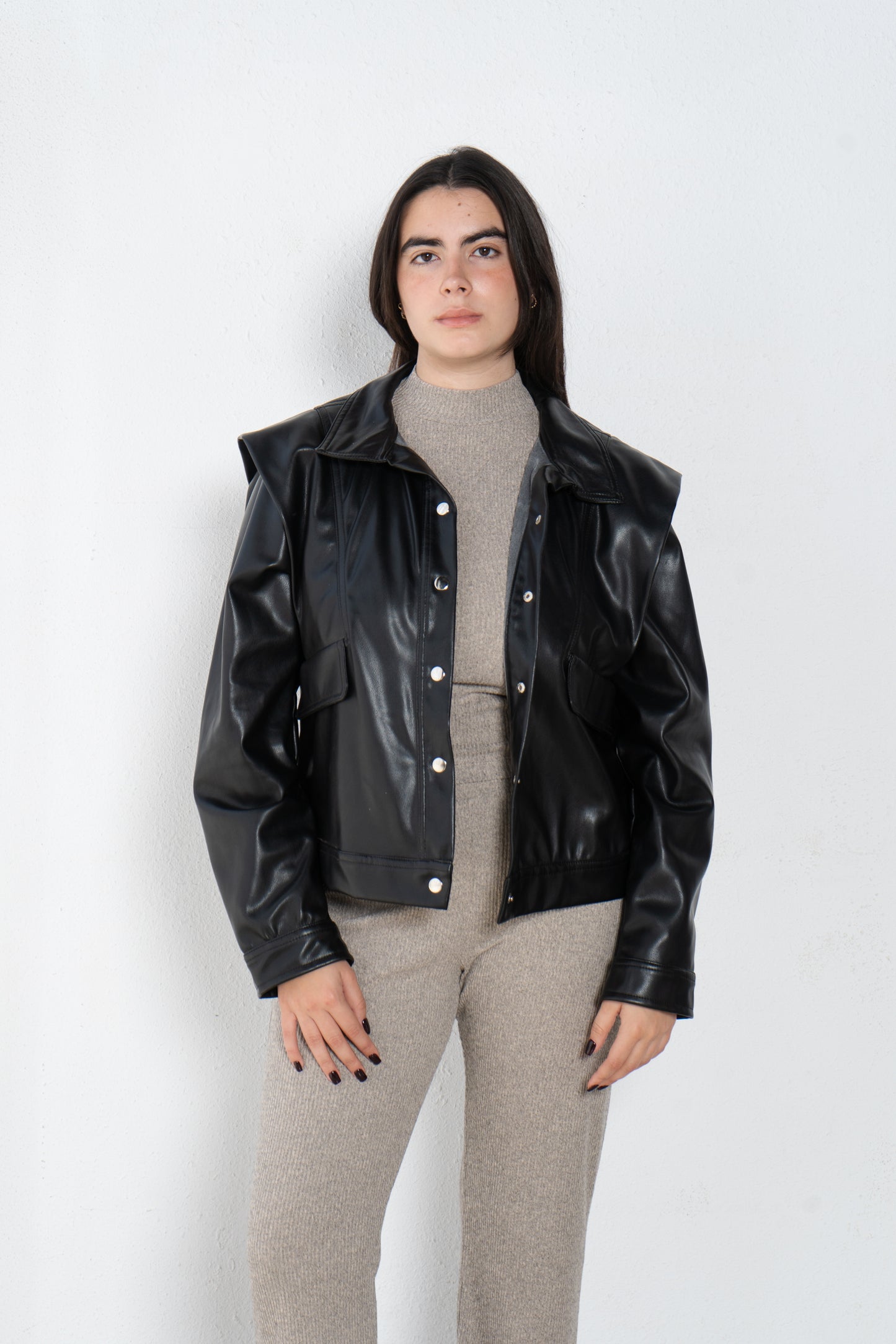 leather jacket with shoulder tap