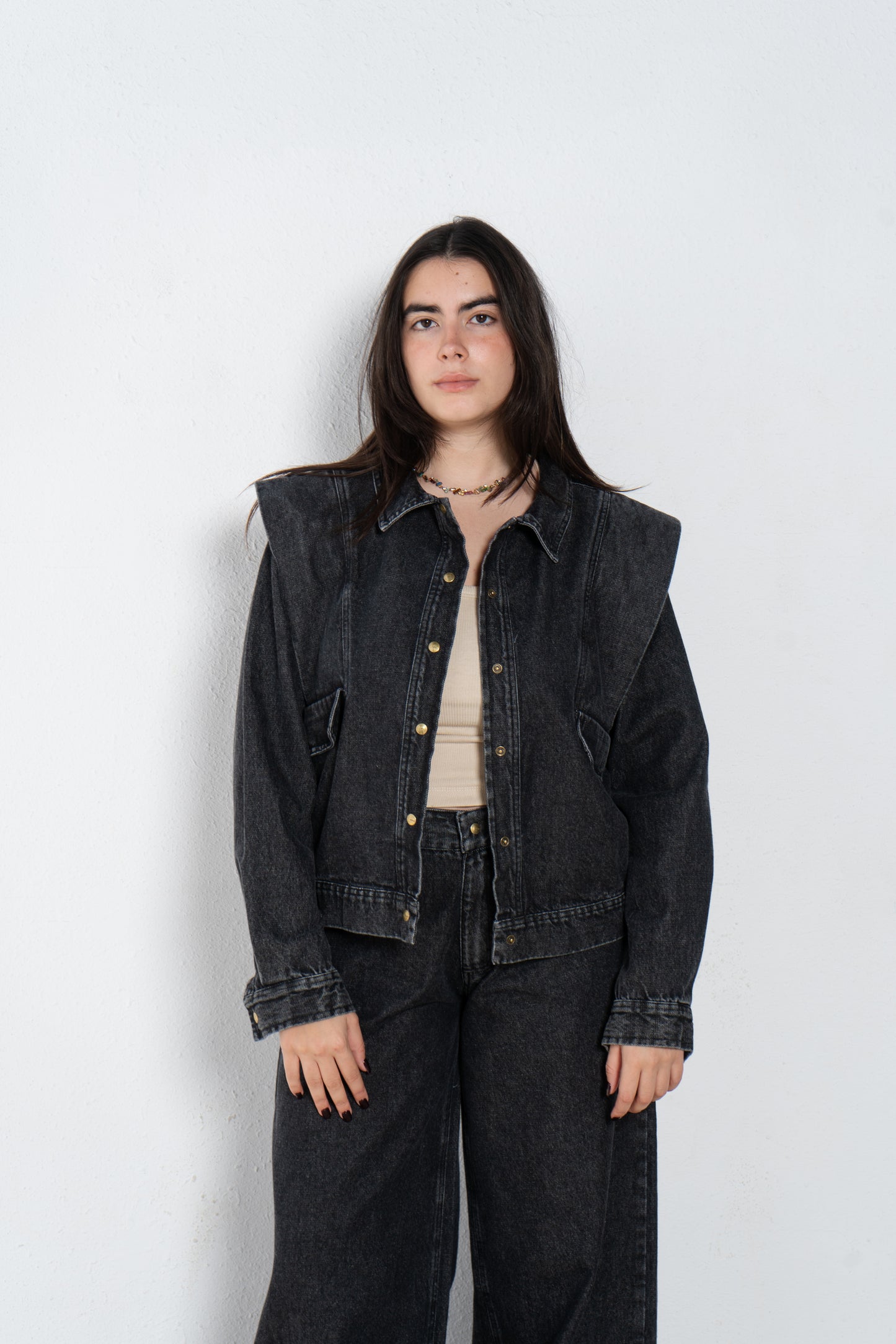 Jeans jacket with shoulder patch