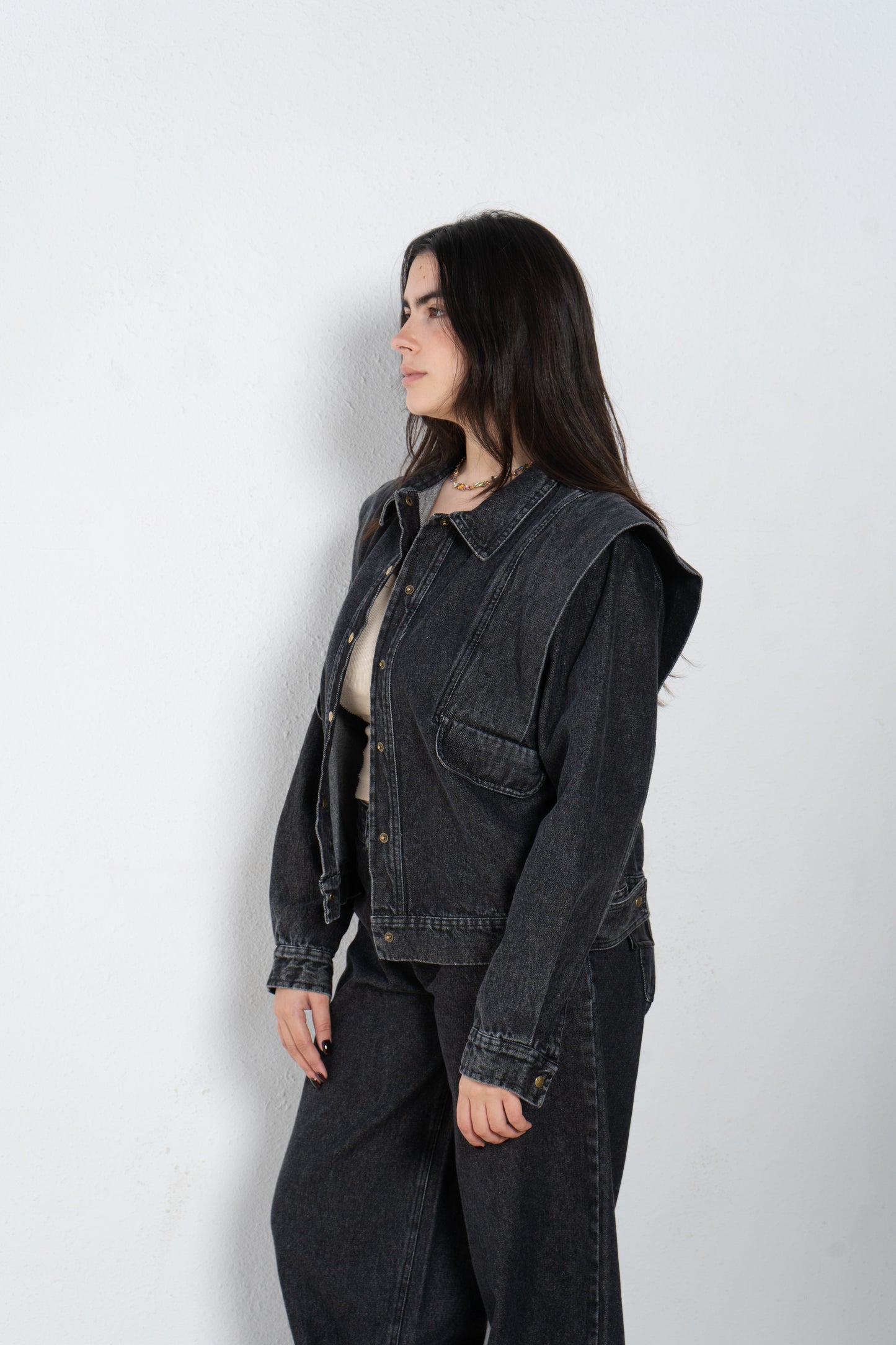 Jeans jacket with shoulder patch