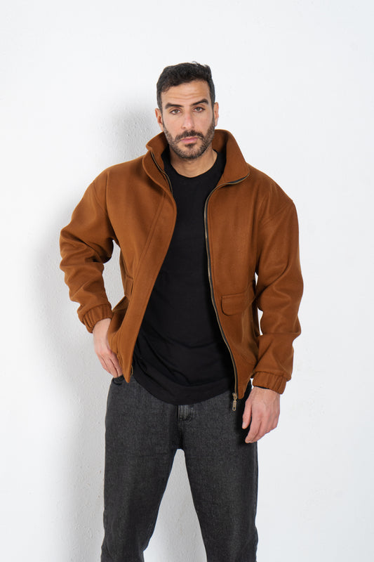 Mixed wool bomber jacket with front pockets