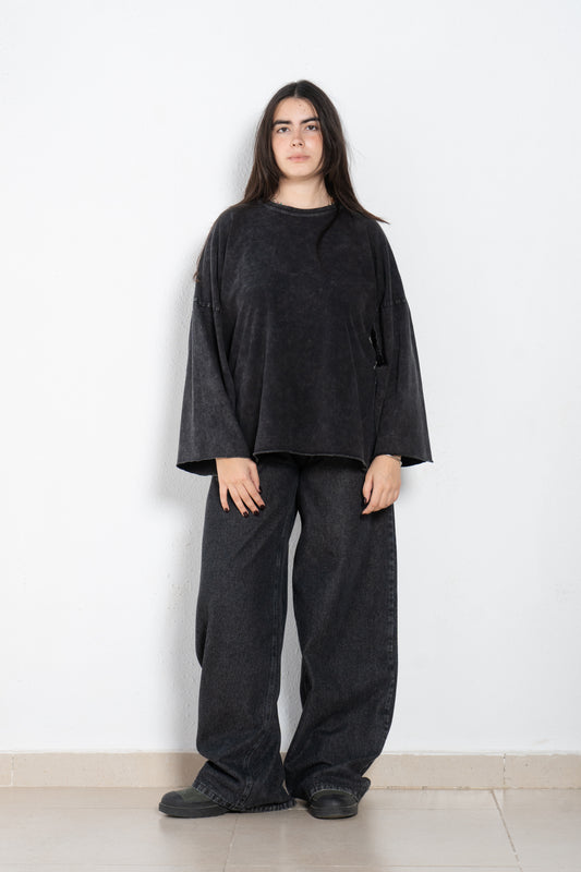 Washed long sleeves oversized t shirt