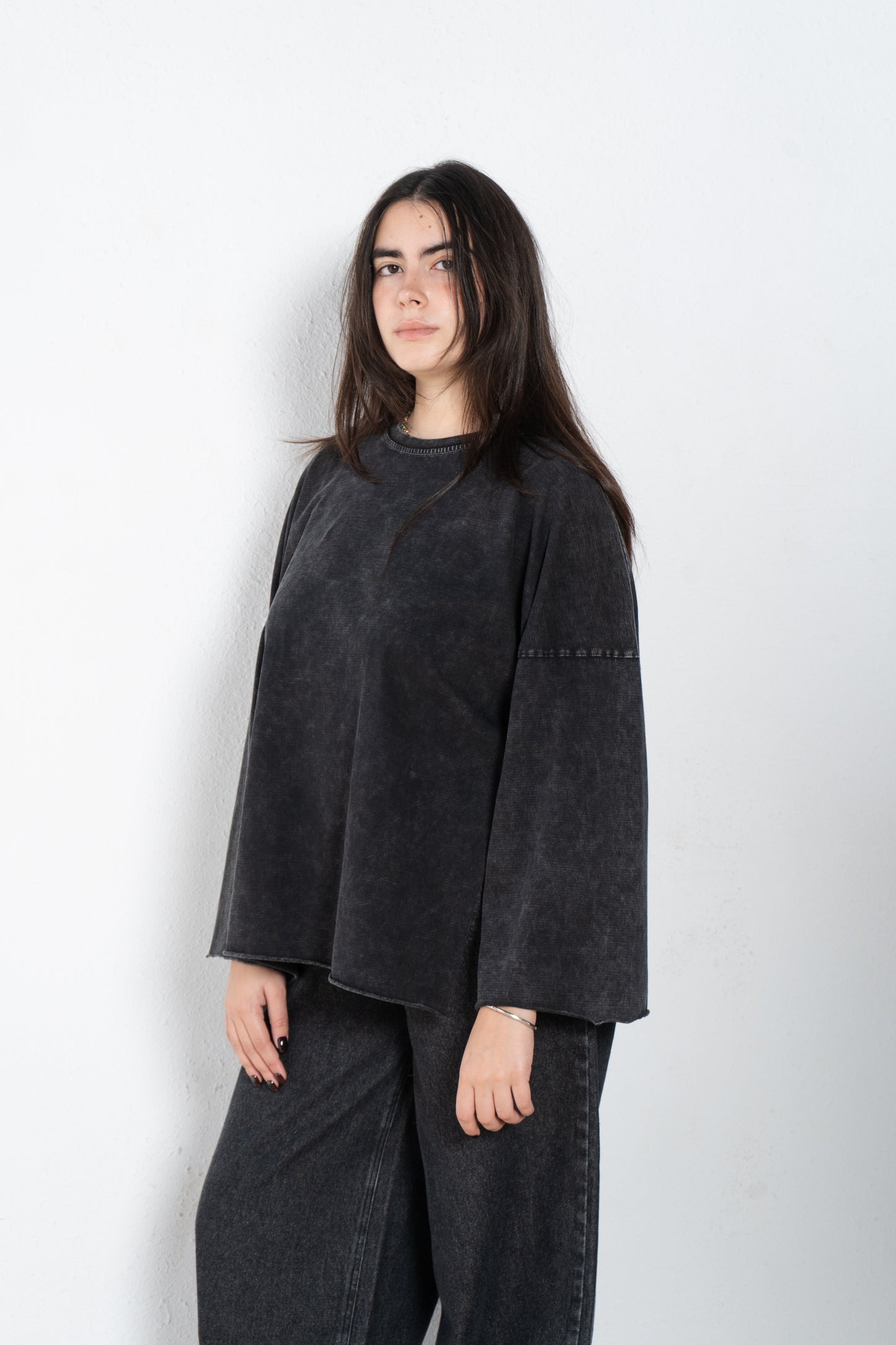 Washed long sleeves oversized t shirt