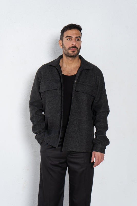 wool shirt jacket with front pockets