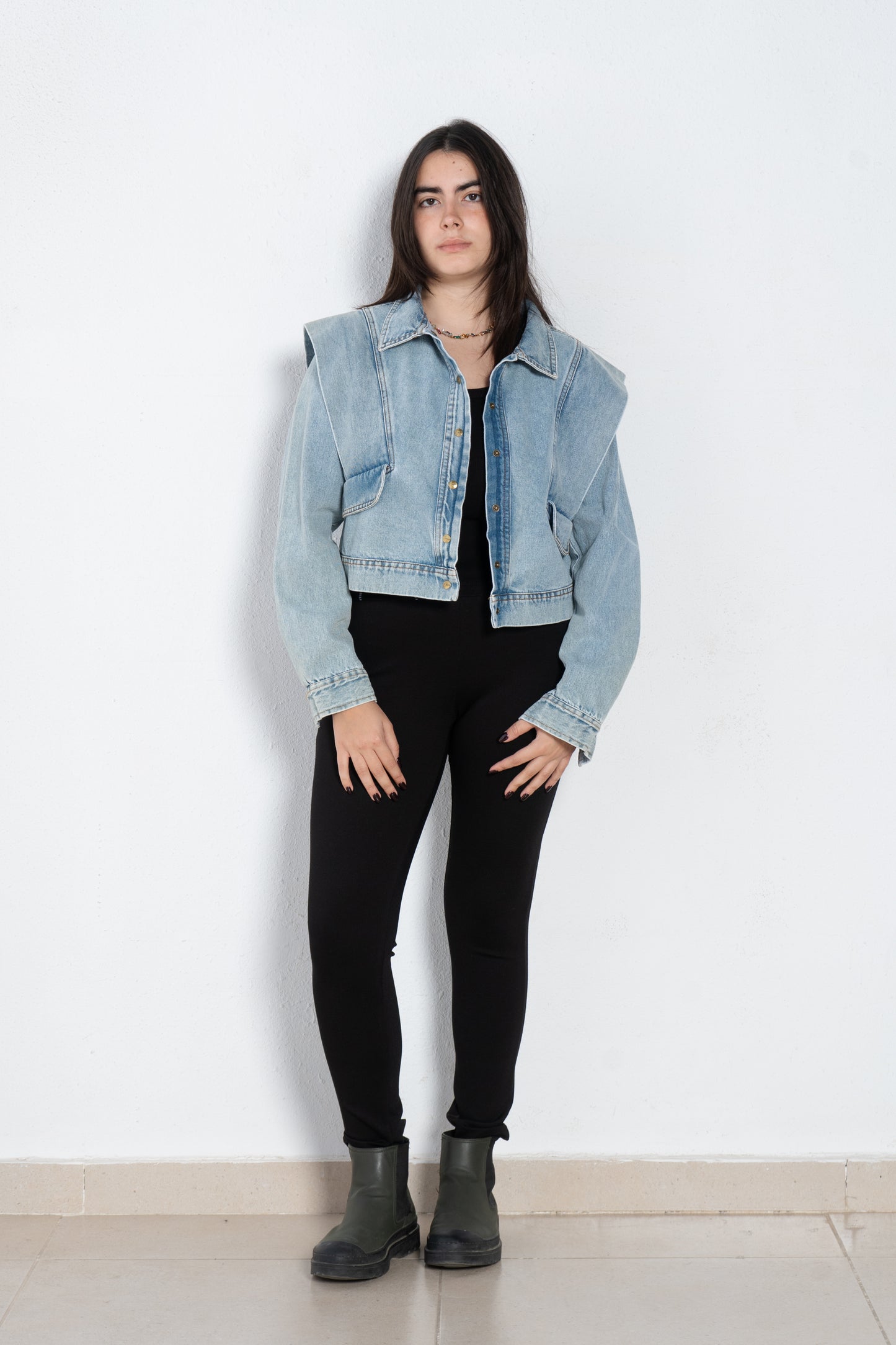 Jeans jacket with shoulder patch