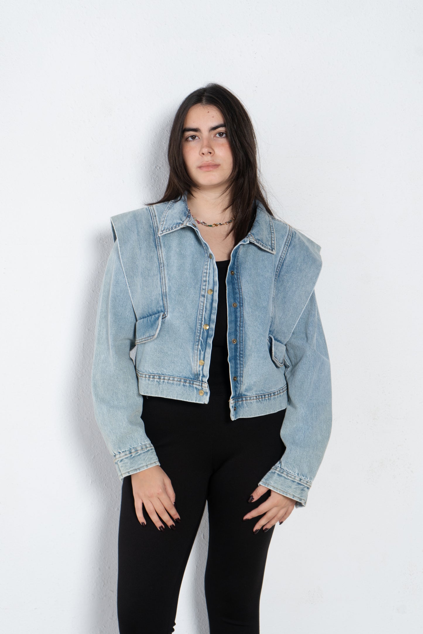 Jeans jacket with shoulder patch