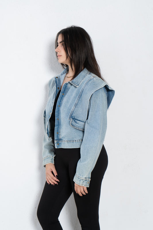 Jeans jacket with shoulder patch