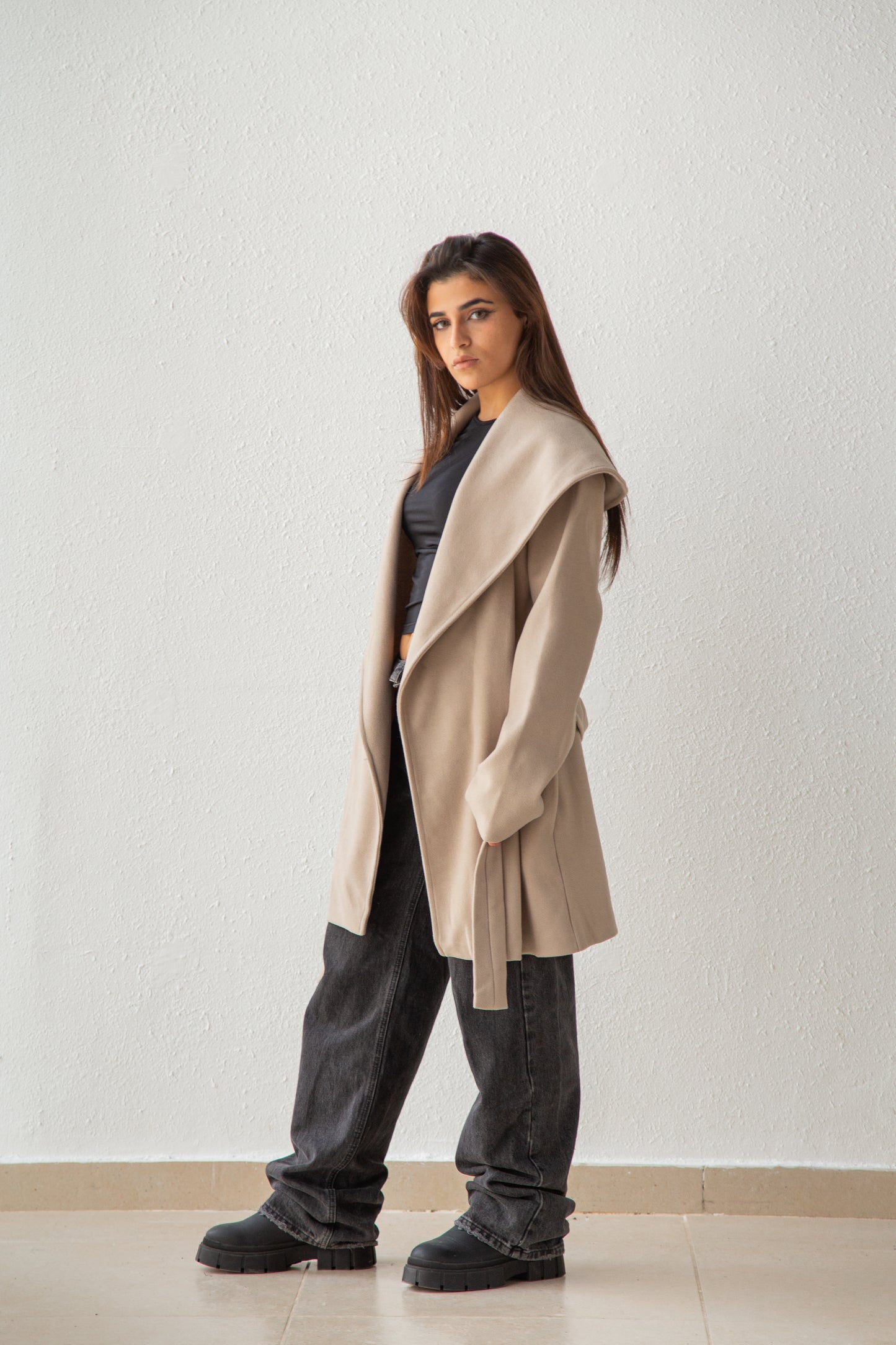 Oversized coat with wide shawl collar