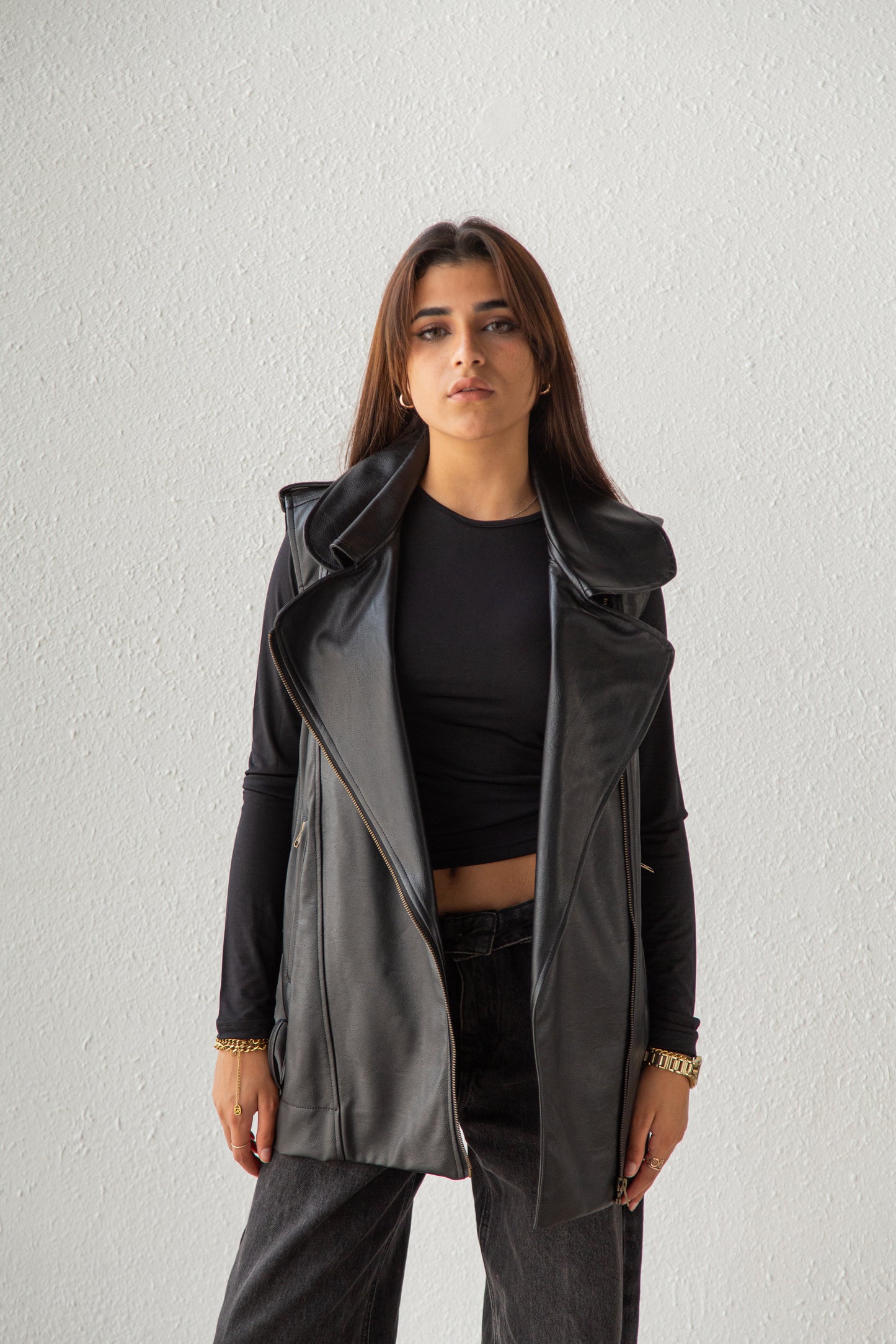 Leather long vest