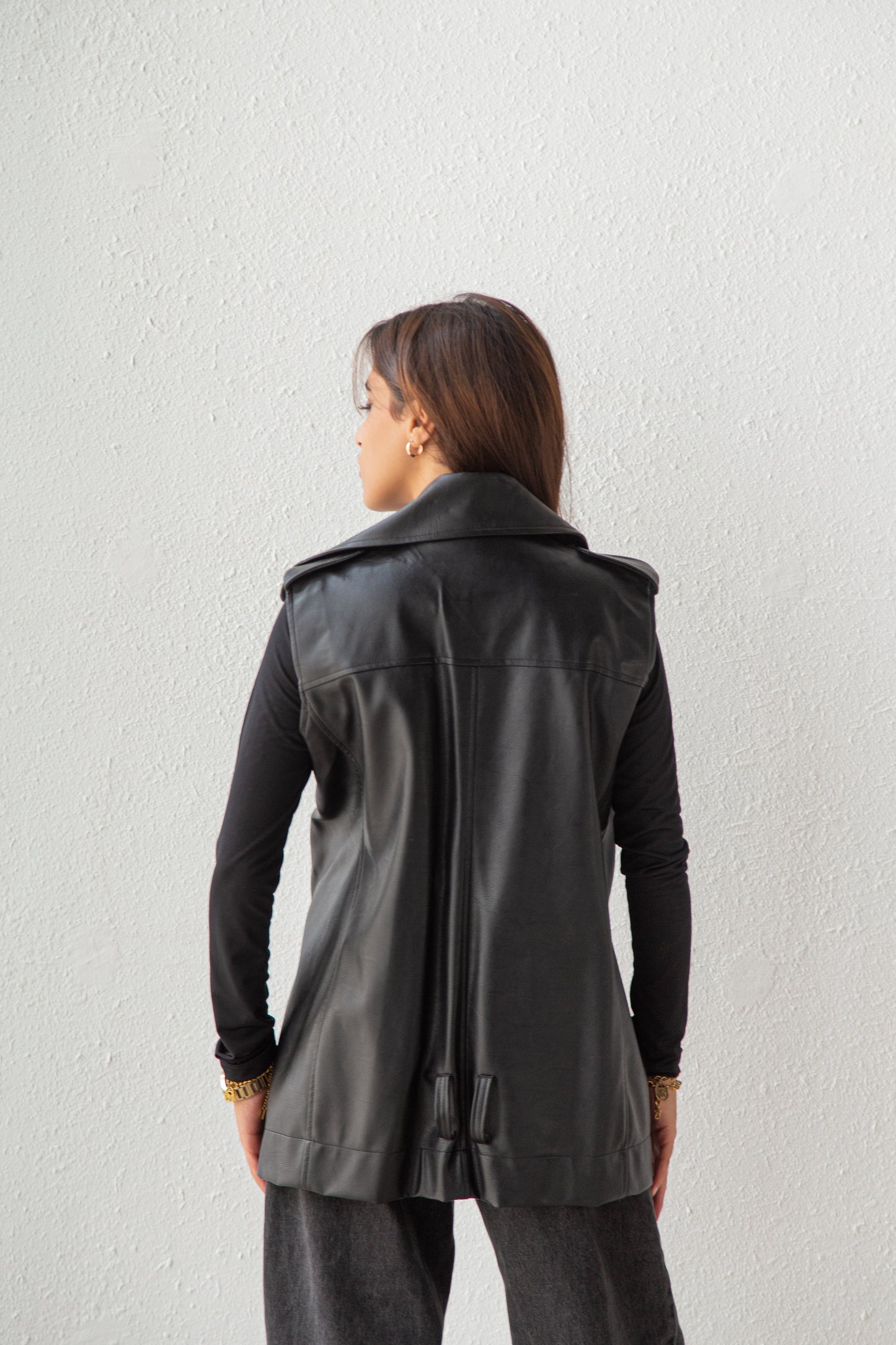 Leather long vest