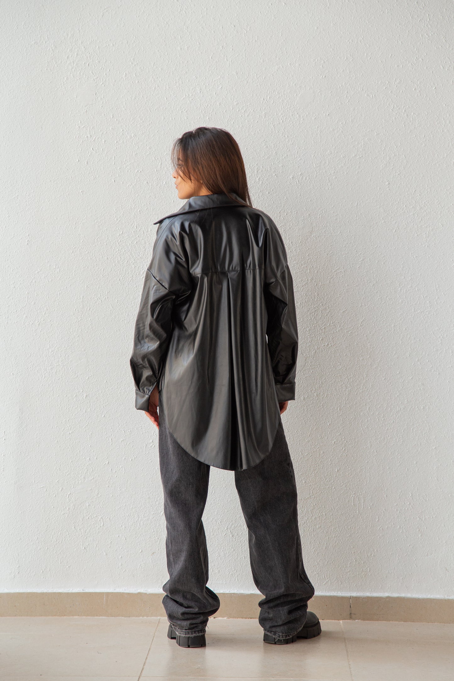 Oversized faux leather shirt