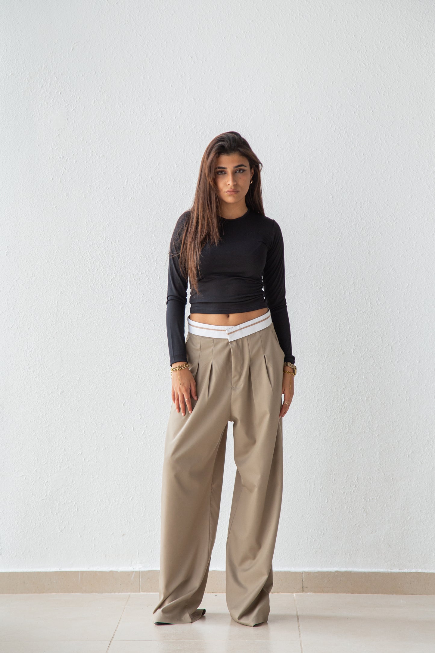 Pants with white waist band