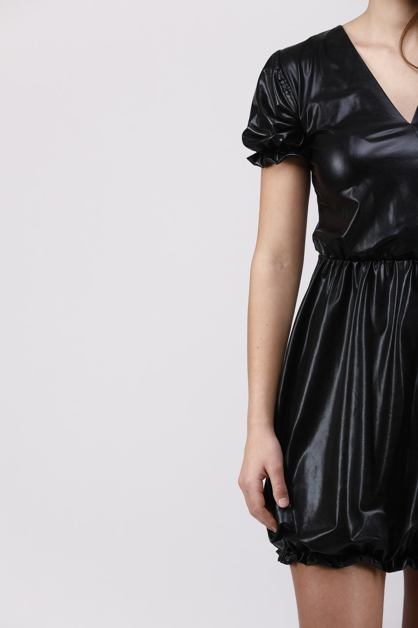 Faux leather dress with puffy skirt