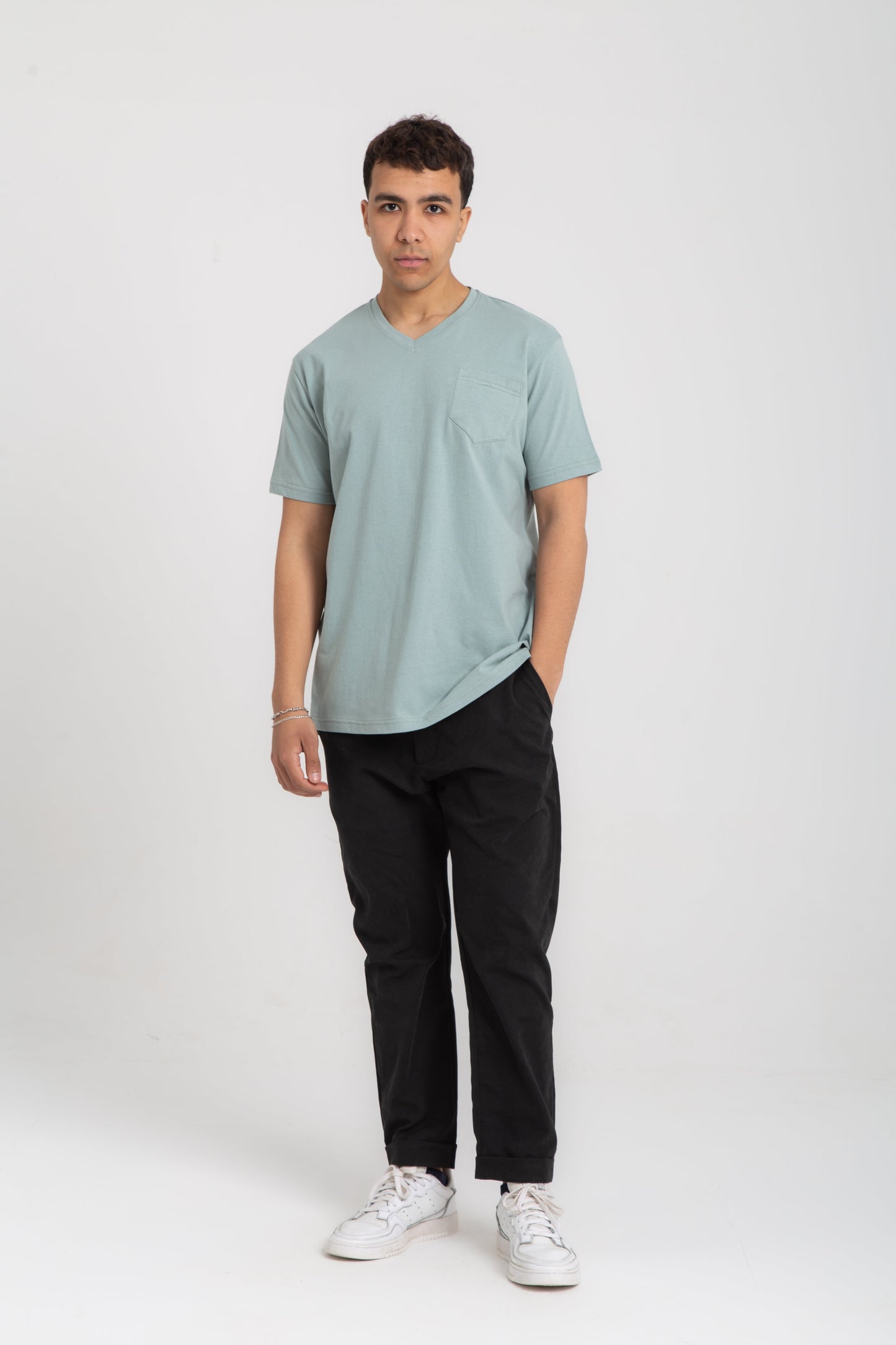 Basic cotton V neck T- shirt with side pocket