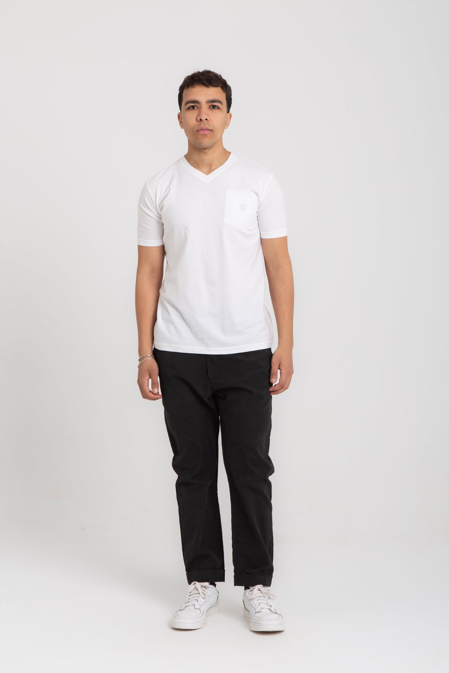 Basic cotton V neck T- shirt with side pocket