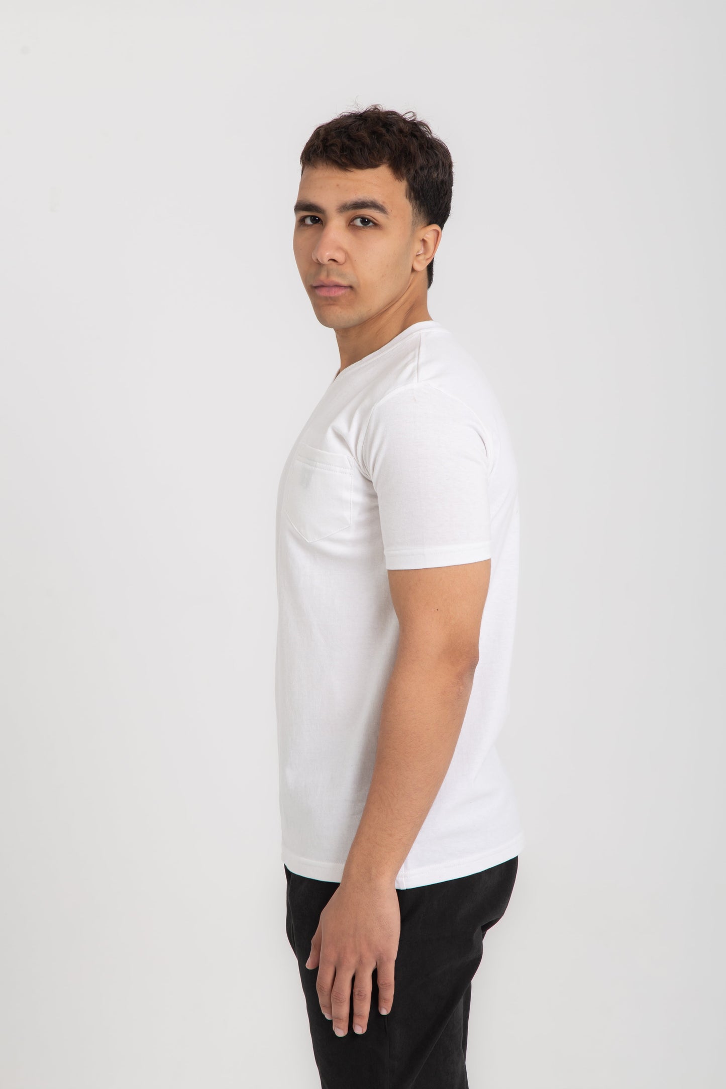 Basic cotton V neck T- shirt with side pocket