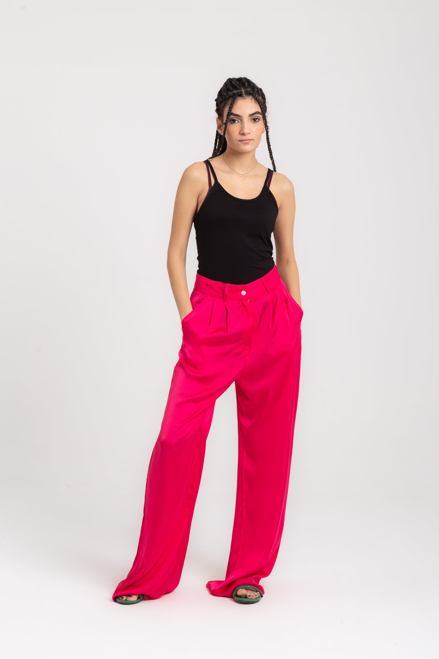 Satin pleated pants