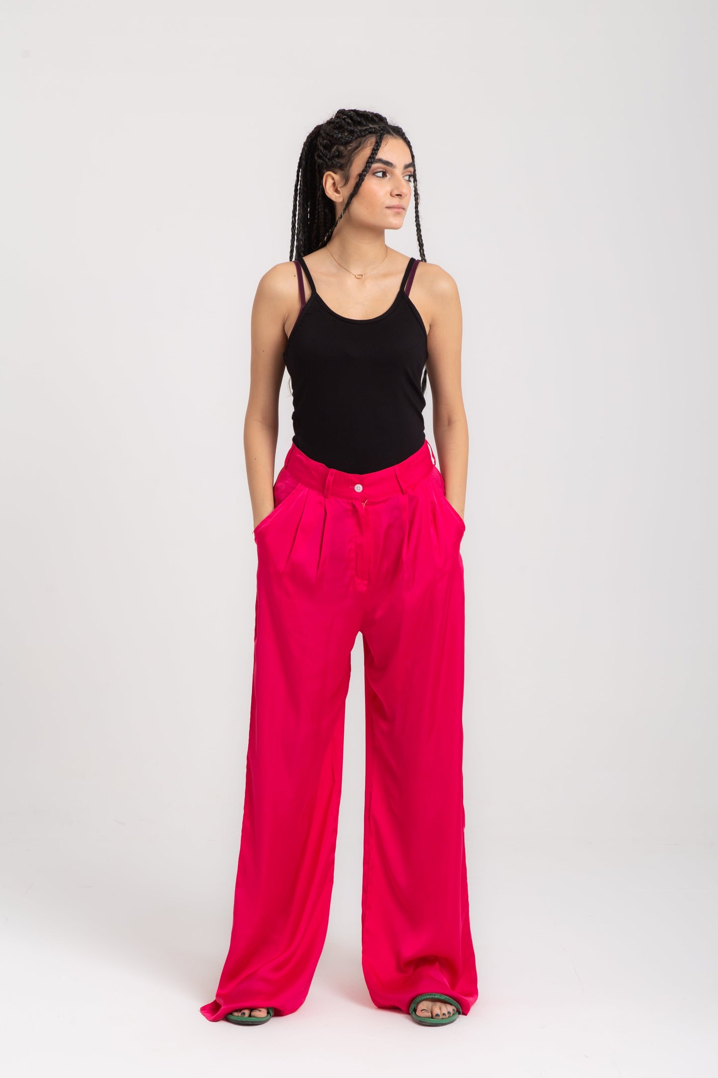 Satin pleated pants