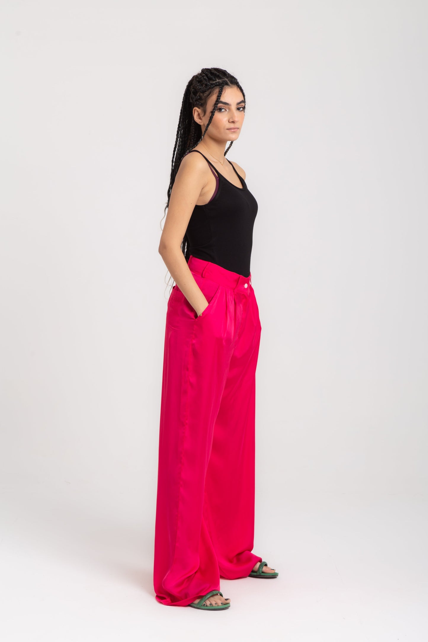 Satin pleated pants