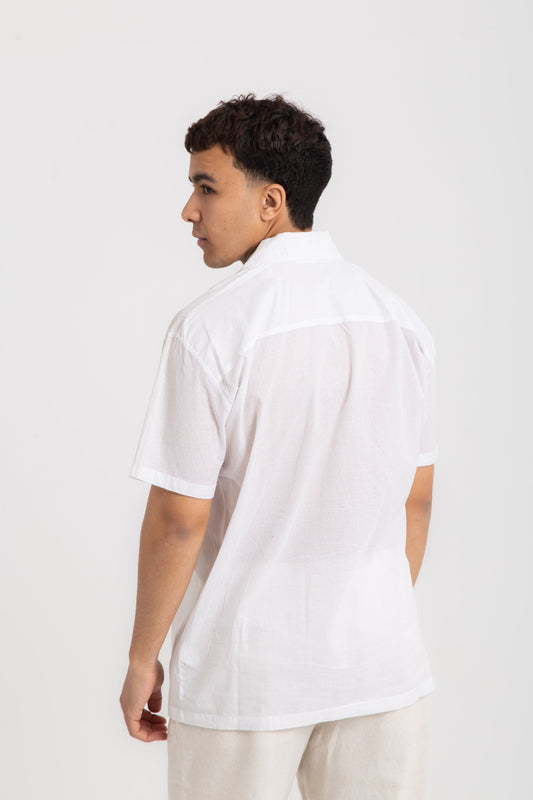 Safari cotton short sleeves shirt with zigzag pattern