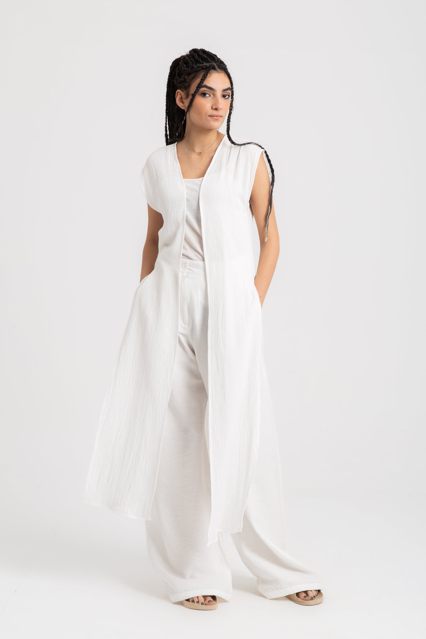 Long cardigan with side slits