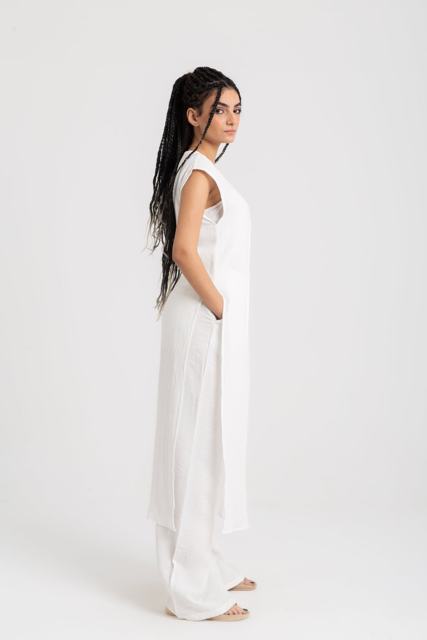 Long cardigan with side slits