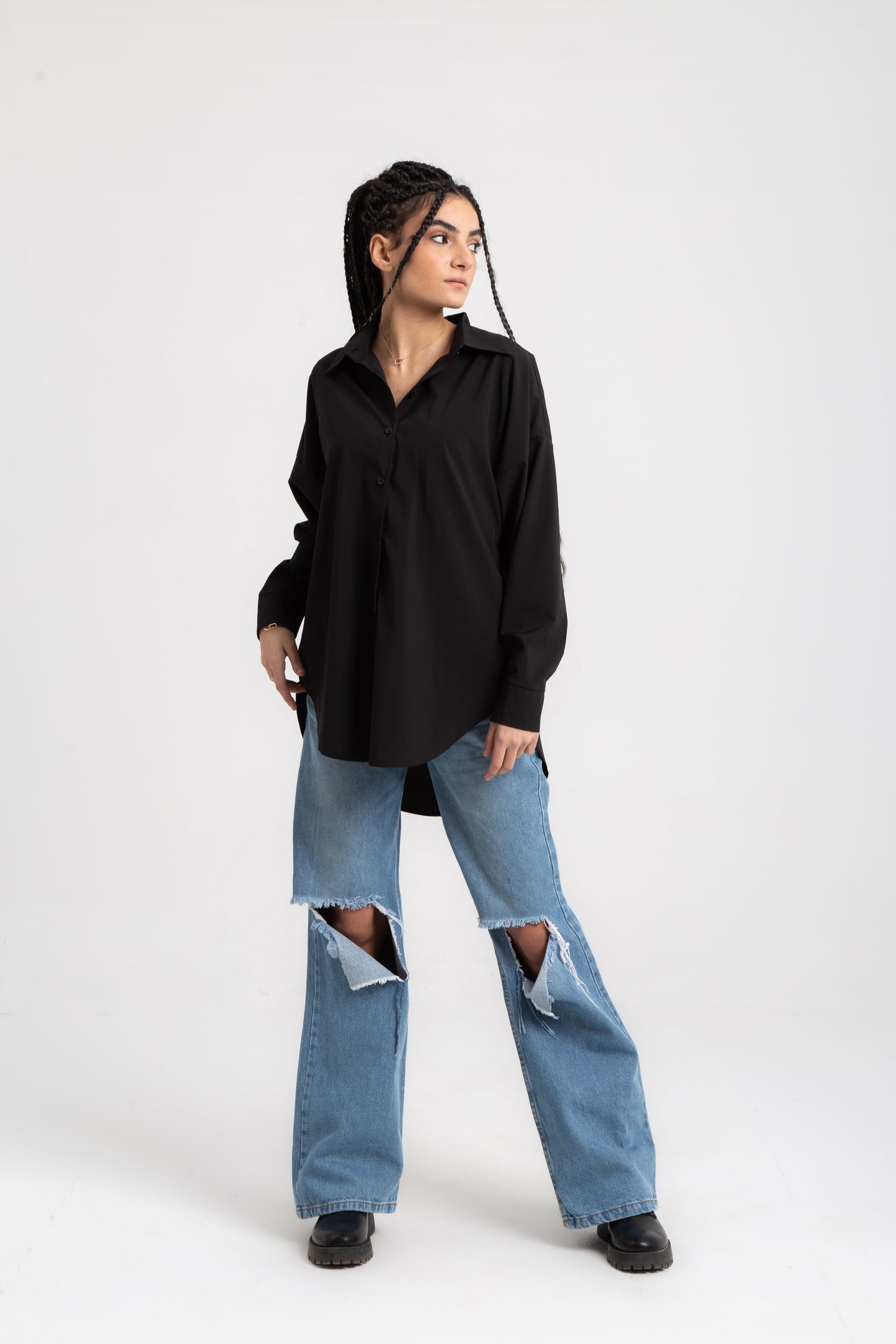 Basic oversized mixed cotton shirt