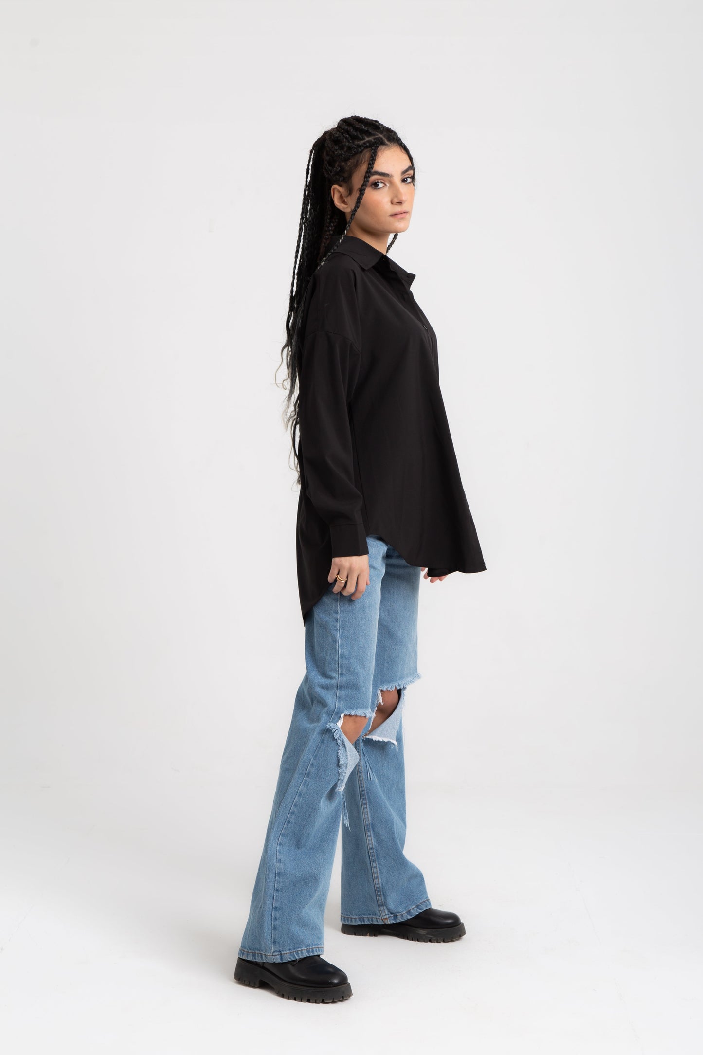 Basic oversized mixed cotton shirt