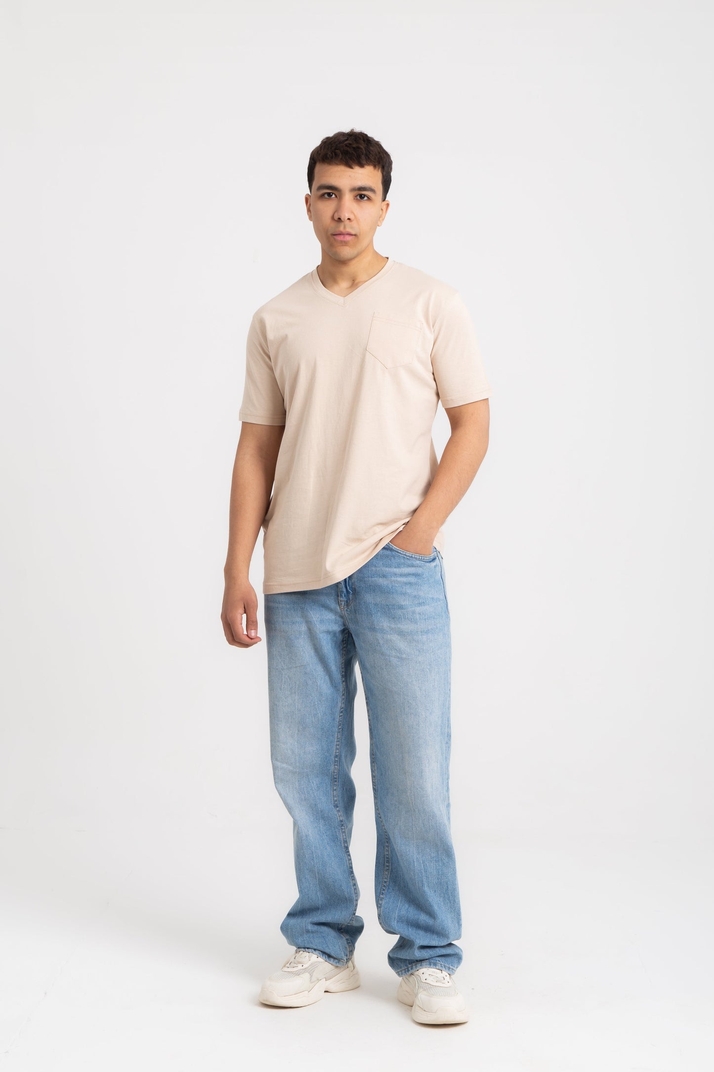 Basic cotton V neck T- shirt with side pocket