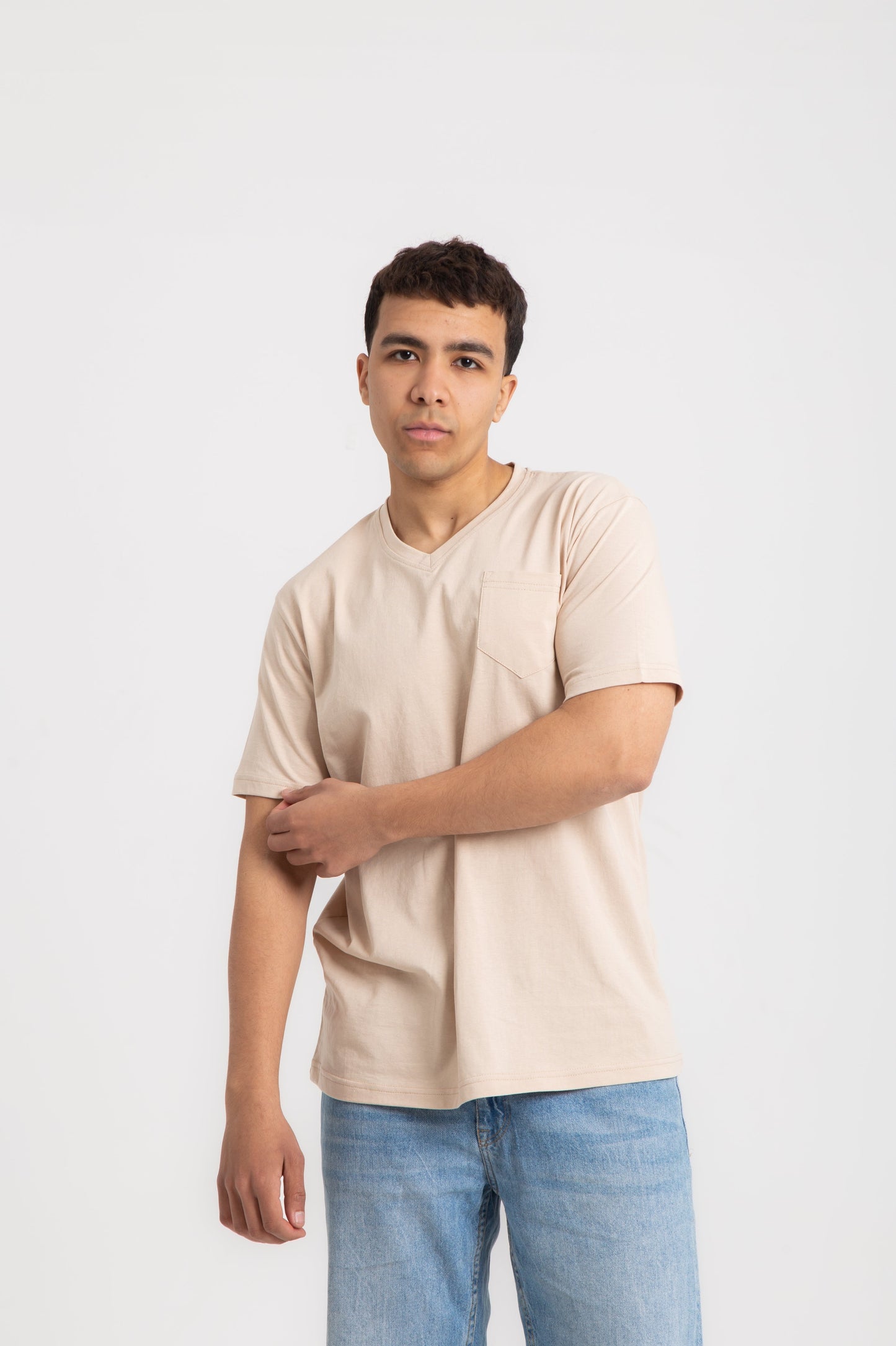 Basic cotton V neck T- shirt with side pocket