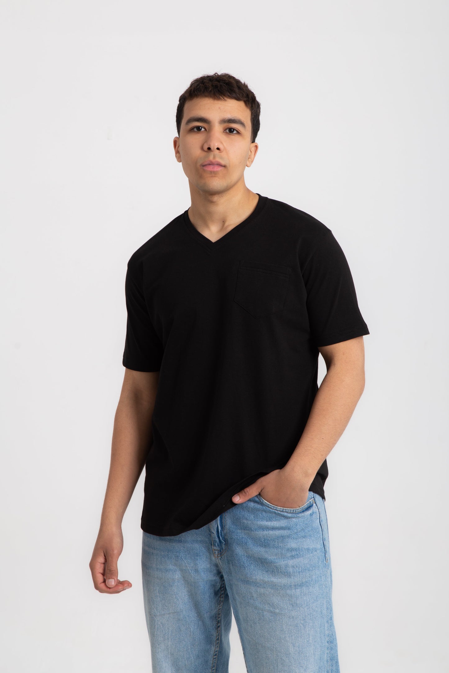 Basic cotton V neck T- shirt with side pocket