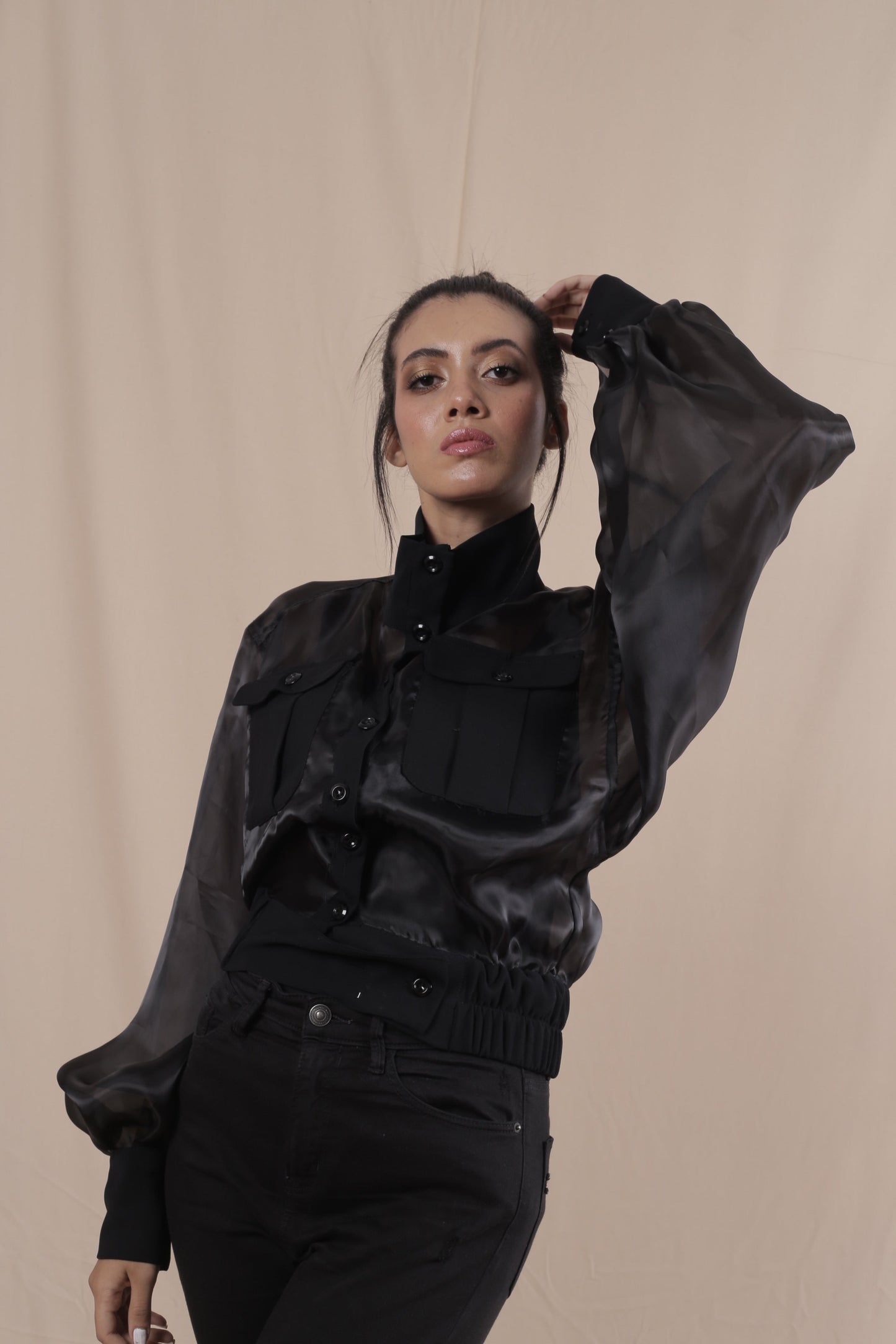 organza jacket with puffy sleeves