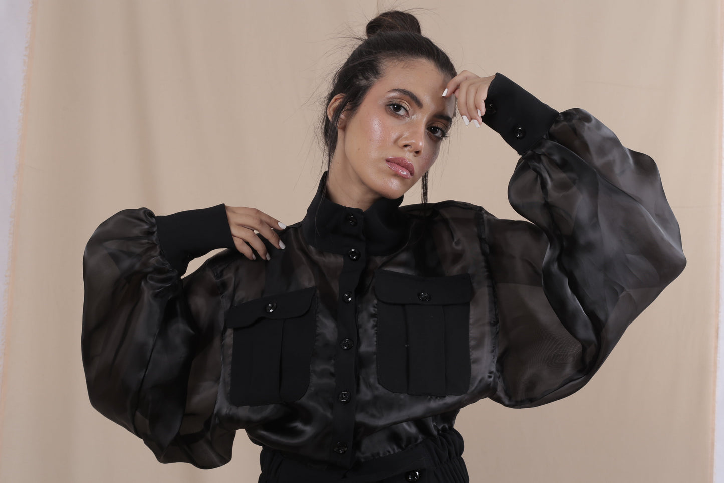 organza jacket with puffy sleeves