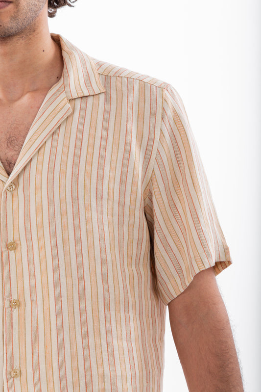 Short sleeves stripped linen shirt