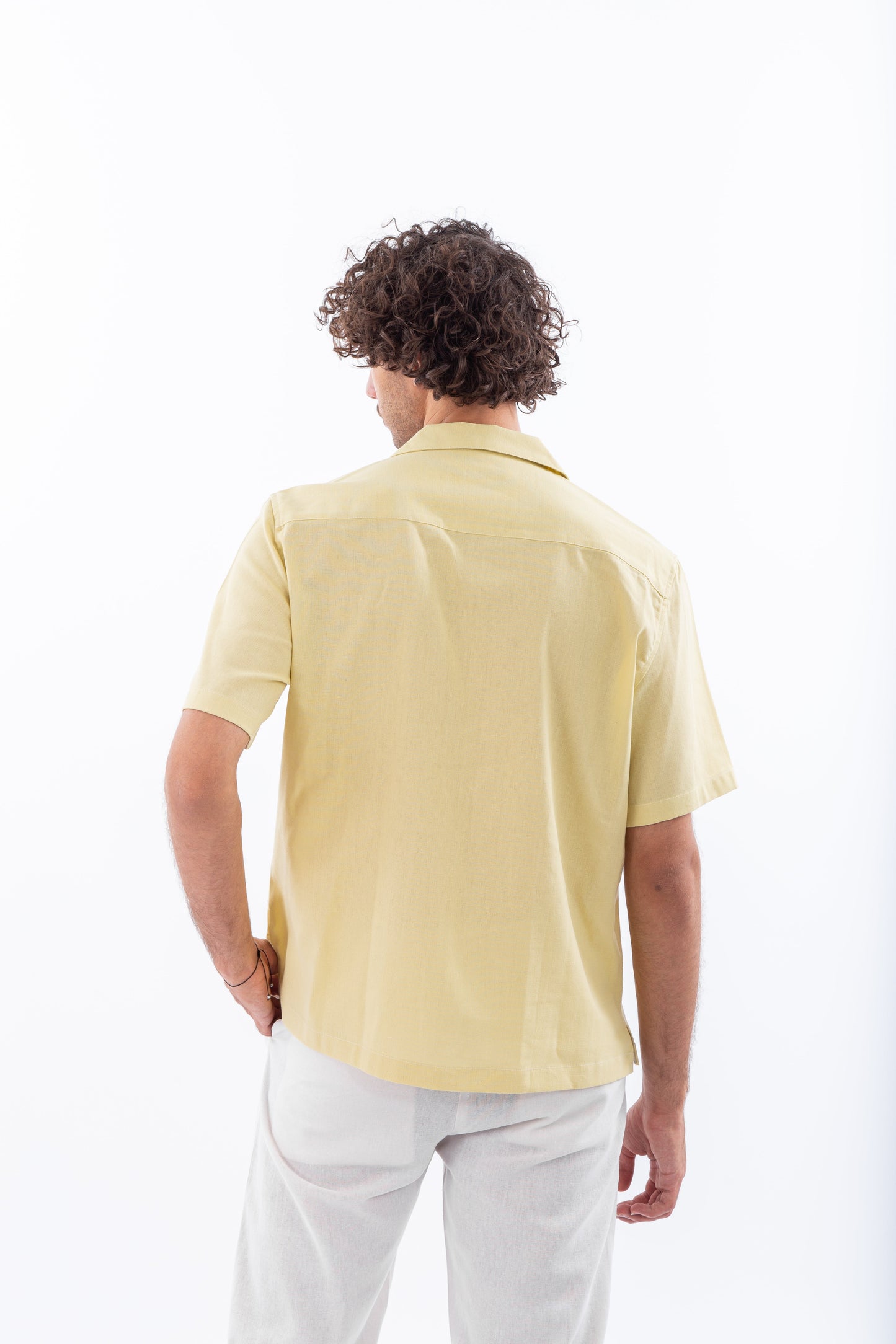 Short sleeves yellow linen shirt