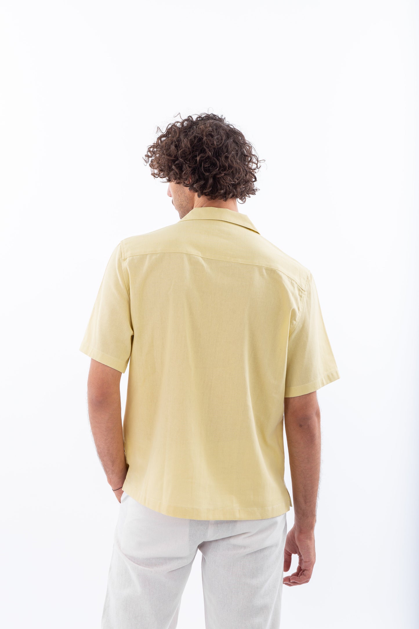 Short sleeves yellow linen shirt