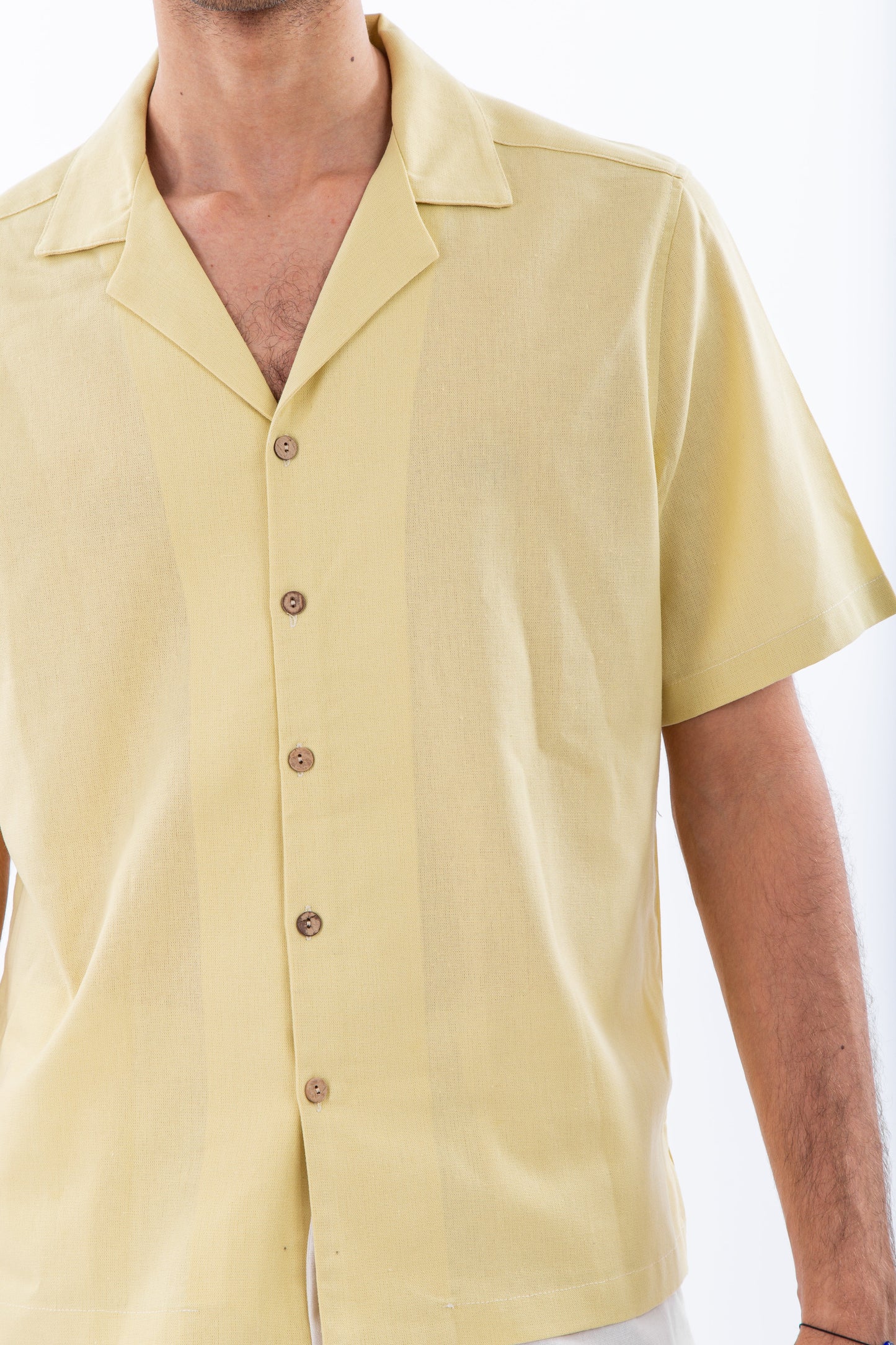 Short sleeves yellow linen shirt