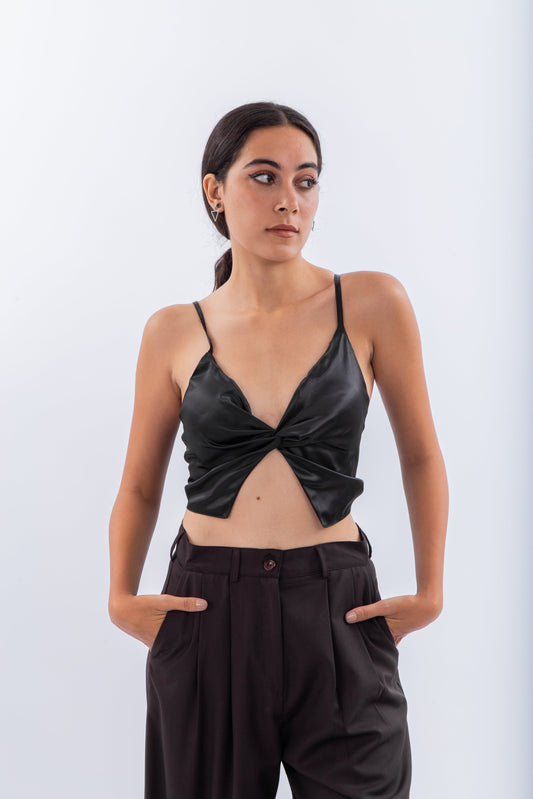 Satin wrap top with front tye