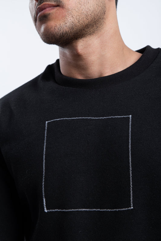 Crewneck with zigzag square embroidery