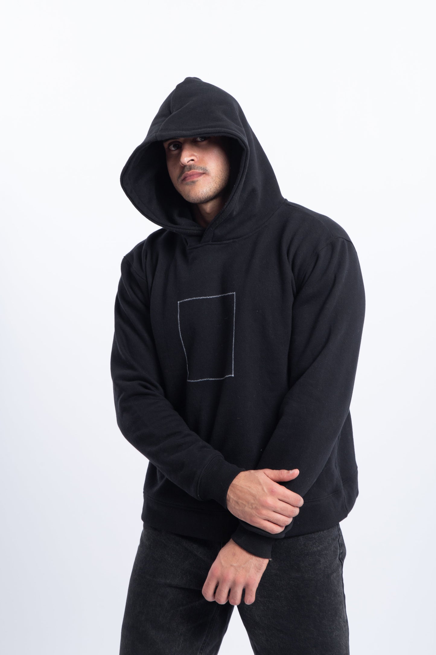 Hoodie with zigzag square embroidery